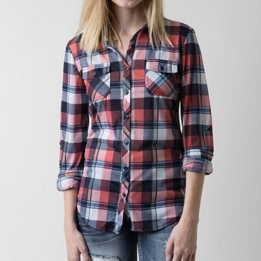 𝙍𝙞𝙘𝙝 & 𝘽𝙚𝙖𝙪𝙩𝙞𝙛𝙪𝙡 Plaid Button Down Shirt Roll Tab Sleeve